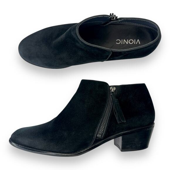 Vionic Women's Serena Ankle Boots Size 11 Black Suede Classic Block Heel Bootie - Picture 1 of 11